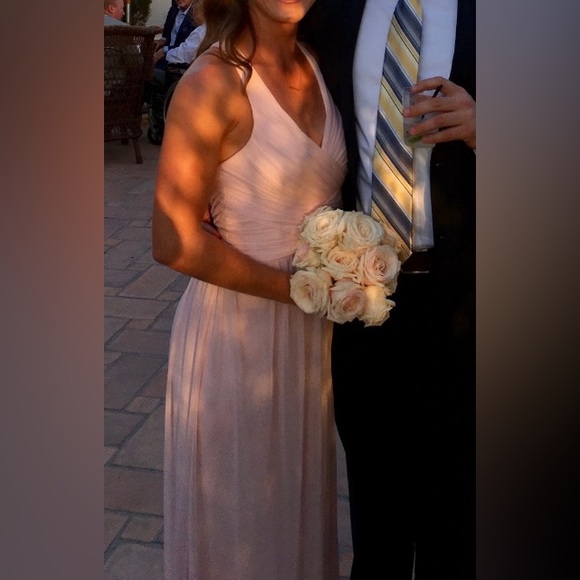 David’s Bridal Mesh Long Bridesmaid Dress with Criss Cross Back - Picture 3 of 8